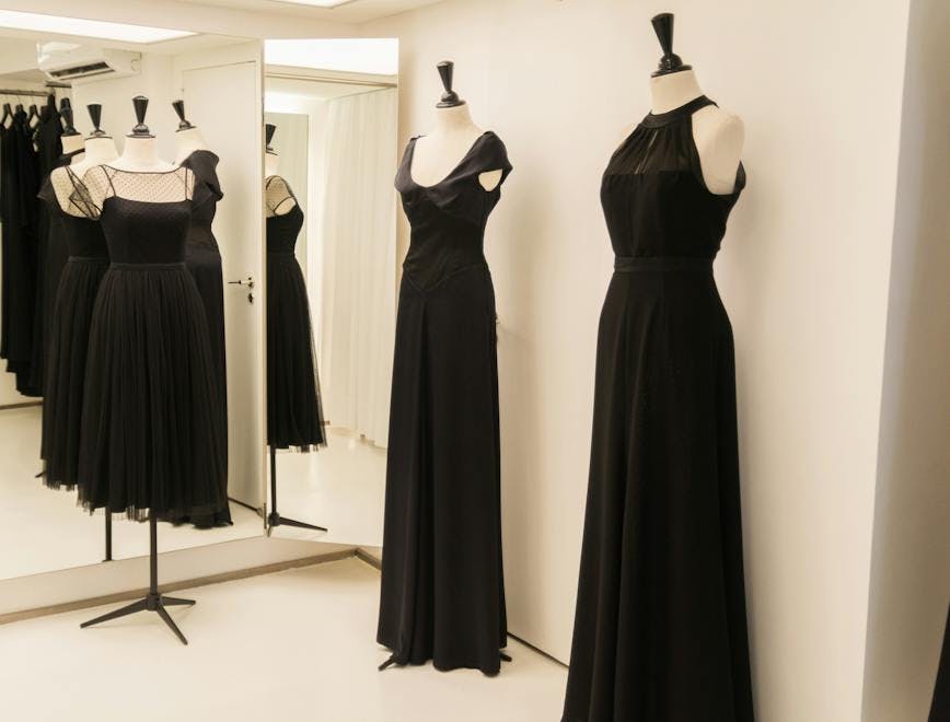 clothing apparel evening dress robe fashion gown dress mannequin boutique shop