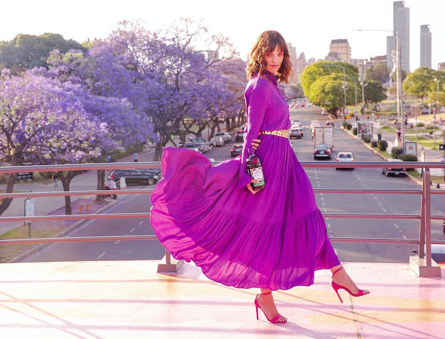 dress evening dress formal wear purple gown adult female person woman high heel