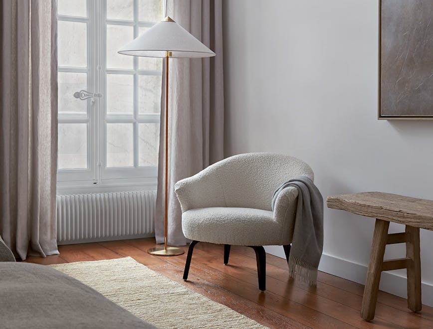 lamp furniture chair indoors interior design floor lamp armchair